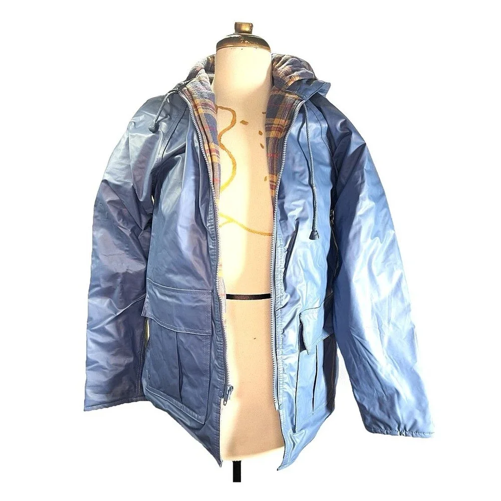 Misty Harbor Nylon Jacket Size XS Women's Peacock Blue Vinyl Outdoorsy Gorp Coat